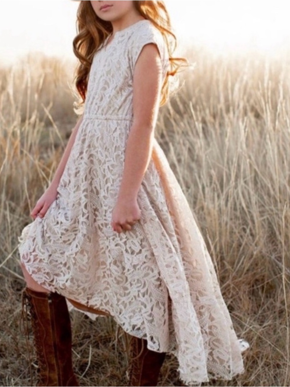 Joyfolie Hadley Lace High-Low Dress in Turtledove